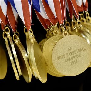 The medals await the Sewickley Academy players after defeating Constitution in the PIAA class 2A championship Friday, March 24, 2017.