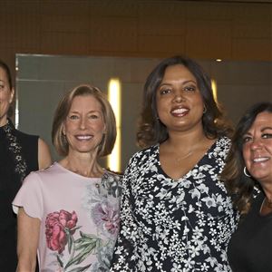 Women of Distinction Luncheon honorees from left: Candi Castleberry Singleton, Pam Wein Levy, Randi Sigal, Latasha Wilson Batch, with event co-chairs Lynn Banaszak and Mike Capsambelis.