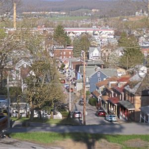 The small town of Huntingdon as seen in 2018 from Penn Highlands Huntingdon Hospital. Huntingdon is among eight rural counties where wireless and internet connections are spotty. 