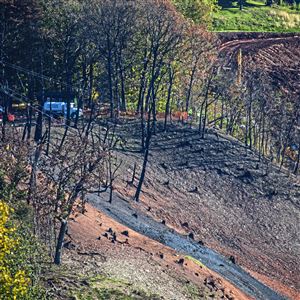 The site of a natural gas pipeline explosion seen here on Thursday, Oct. 18, 2018, in Center Twp. The Revolution pipeline, 24-inch line owned by Energy Transfer Corp., exploded on Sept. 10, 2018 after a landslide.