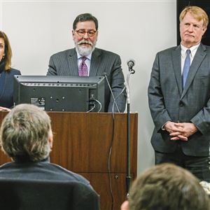From left, Stefani Pashman, CEO of the Allegheny Conference on Community Development, City of Pittsburgh Mayor William Peduto and Allegheny County Executive Rich Fitzgerald take questions about the Amazon HQ2 bid at a press conference at the Allegheny County Courthouse on Nov. 15. 