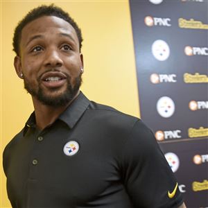 New Steelers cornerback Steven Nelson is introduced at the team's headquarters, Thursday, March 14, 2019, on the South Side.