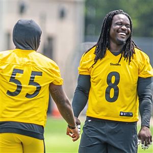 PITTSBURGH, PA - DECEMBER 11: Pittsburgh Steelers linebacker Jamir Jones  (48) smiles during the national football league game between the Baltimore  Ravens and the Pittsburgh Steelers on December 11, 2022 at Acrisure