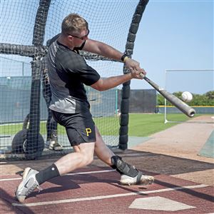 BRADENTON, FL - MARCH 07: Pittsburgh Pirates designated hitter Henry Davis  (32) bats during an MLB Spring Training game against the Toronto Blue Jays  on March 07, 2023 at LECOM Park in