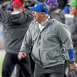 Pitt head coach Pat Narduzzi reacts to a play as his team takes on Georgia Tech in the second quarter, Saturday, Oct. 1, 2022, at Acrisure Stadium.