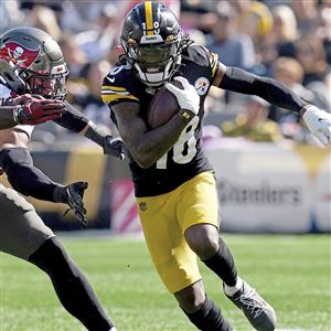 Pittsburgh Steelers wide receiver Steven Sims shakes a pair of