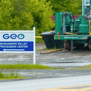 A sign on an access road points o the The Moshannon Valley Processing Center, a 1,878-bed immigration detention facility in Philipsburg, PA, that was being investigated by an arm of the Department of Homeland Security for civil rights complaints when nearly the entire office conducting the probe was fired by the federal government.