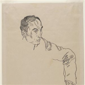 This image provided by the Manhattan district attorney's office, shows a pencil on paper drawing, titled "Portrait of a Man," dated 1917 by Austrian Expressionist Egon Schiele. The piece is one of three artworks believed to have been stolen from a Jewish art collector and entertainer during the Holocaust that have been seized from museums in three different states by New York law enforcement authorities on Wednesday, Sept. 13, 2023. 