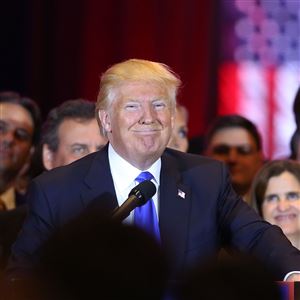 Republican presidential candidate Donald Trump  speaks to supporters and the media at Trump Towers following the conclusion of primaries Tuesday in northeastern states on April 26, 2016 in New York.