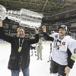 Baugh] Jack Johnson while on the ice after winning the Stanley Cup