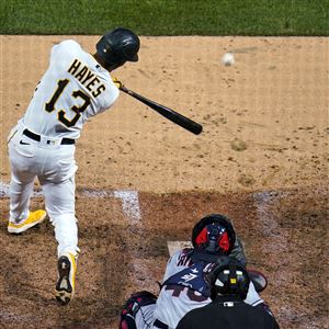 Jared Oliva of the Pittsburgh Pirates at bat during the fifth