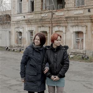 Viktoria Borysenko, left, and her sister-in-law, Nadia Borysenko, in Balakliya, Ukraine, Nov. 4.. When Russians occupied the city, they took the women’s children to a summer camp and have not returned them. 