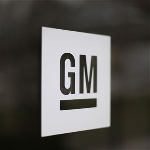 The General Motors logo at the company's world headquarters in Detroit