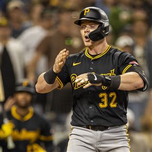 The Pirates' Henry Davis reacts to striking out in the eighth inning Friday against the Padres in San Diego.