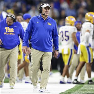 Pitt head coach Pat Narduzzi looks on in the second quarter of the GameAbove Sports Bowl against Toledo on Dec. 26, 2024, in Detroit.