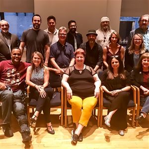 The first Artistic Directors Roundtable, at the invitation of Pittsburgh Public Theater's Marya Sea Kaminski, was a who's who of Pittsburgh theater leaders:  Back row: Vince Ventura (12 Peers Theater),  Bruce Smith (Front Porch), Patrick Jordan (barebones productions), Andrew Paul (Kinetic Theatre), Adil Mansoor (Hatch Arts Collective), Ron Lindblom  (Playhouse Rep), Alan Stanford (PICT), Bryant Bent (Dayton actor). Middle row (seated): Marc Masterson (City Theatre), Jeffrey Carpenter (Bricolage Productions), Anya Martin (Hiawatha Project), Marya Sea Kaminski (Pittsburgh Public Theater). Front row: Mark Clayton Southers (Pittsburgh Playwrights Theater Company), Tami Dixon (Bricolage), Virginia Gruenert (Off the Wall Productions), Hallie Donner (Alumni Theatre Company) and Connie Brinda (Prime Stage).