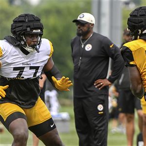 Pittsburgh Steelers tight end Darnell Washington (80) warms up