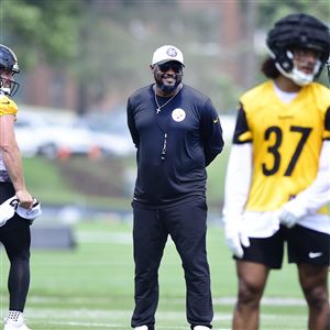 Pittsburgh Steelers wide receiver Hakeem Butler runs a drill during the NFL  football team's training camp in Latrobe, Pa., Saturday, July 29, 2023. (AP  Photo/Gene J. Puskar Stock Photo - Alamy