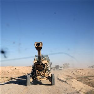 In this October 17, 2017, file photo, Iraqi army artillery are seen on a road southwest of Kirkuk.