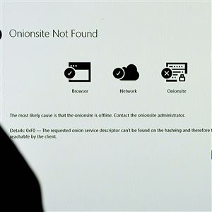 This photo illustration, shows a screen displaying the Darkside Onionsite address with a notice saying it could not be found, in Arlington, Virginia on May 14, 2021. Servers for Darkside were taken down by unknown actors May 14, 2021, a week after the cyber extortionist forced the shutdown of a large U.S. oil pipeline in a ransomware scam, a U.S. cyber security firm said.