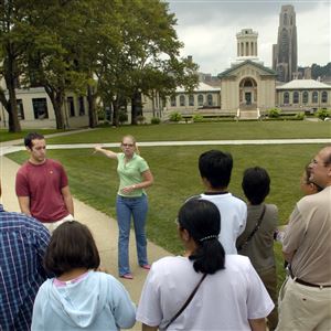 Prospective students and their parents tour the Carnegie Mellon University campus.