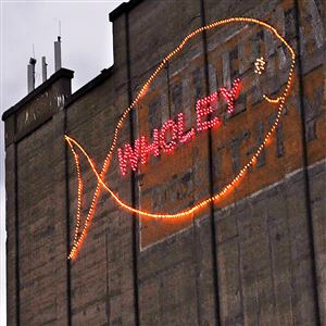 The Strips District's landmark building with the Wholey's fish sign.