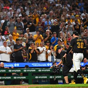 Paul Skenes #30 of the Pittsburgh Pirates walks to the dugout after being removed from the game in the ninth inning against the St. Louis Cardinals at PNC Park on July 23, 2024 in Pittsburgh, Pennsylvania.