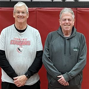 Joe Dunn, left, is in his first year as boys basketball coach at Charleroi High School, and his top assistant coach is longtime friend and veteran coach Johnny Lee.
