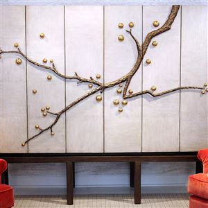 Ambella Home's Cherry Blossom cabinet with bifold doors on a metal base.  