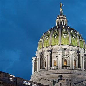 The dome on the Pennsylvania State Capitol Building in Harrisburg, where the state Senate on Tuesday passed a series of higher education bills.