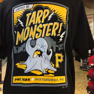 You, too, can wear the Tarp Monster -- Pirates make 'I Survived the Tarp  Monster' T-Shirts