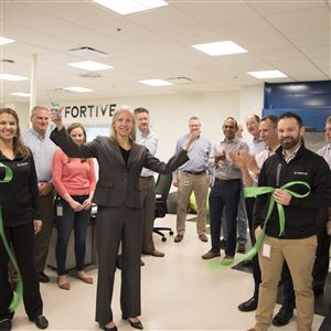 Barbara Hulit, senior vice president at Fortive, heads the ribbon-cutting ceremony on April 9  for Fortive's new Artificial Intelligence and Data Analytics hub at Industrial Scientific in Robinson. 