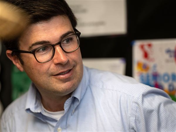 Allegheny County Controller Corey O’Connor made a campaign stop at the K Leroy Irvis Towers in the Hill District and served lunch to supporters on Wednesday, May 14, 2025.