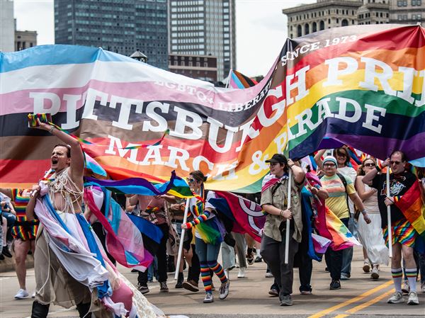 The Pride Parade heads down the Warhol Bridge to the North Side on Sunday, June 1, 2025.