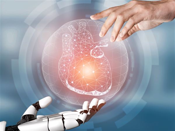 This file image shows a rendering of a medical artificial intelligence robot working in a future hospital.