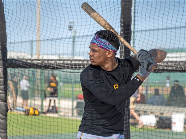 Pittsburgh Pirates second baseman Endy Rodriguez (80) during a MiLB Spring  Training game against the Atlanta