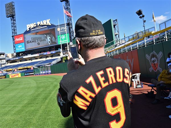 Souvenir Pittsburgh Pirates jerseys and t-shirts are on display at a Pirates  merchandise store at PNC Park Thursday, April. 9, 2015 in Pittsburgh. The  Pirates home opener will be Monday, April. 13