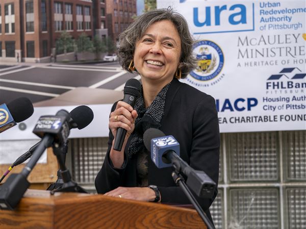 Lena Andrews, CEO of Action Housing, speaks during a groundbreaking ceremony on Wednesday, Oct. 2, 2024, in Uptown. At an annual meeting on Friday for Action Housing, state officials previewed Pennsylvania’s housing action plan.
