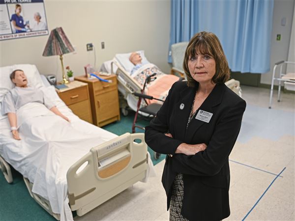 Melissa Miner, nursing program coordinator at Penn State Fayette, spoke about her fears for the potential closing of the campus and the benefits it’s nursing program provides for the community, during an interview with the Post-Gazette on Wednesday, May 21, 2025.    
