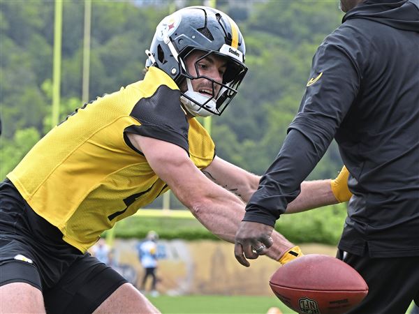 Steelers linebacker Payton Wilson (41) punches a ball out during a fumble drill on the first day of Steelers Minicamp at the UPMC Rooney Sports Complex on the South Side on Tuesday May 27, 2025.