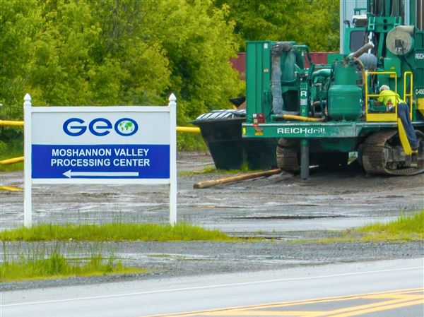 A sign on an access road points o the The Moshannon Valley Processing Center, a 1,878-bed immigration detention facility in Philipsburg, PA, that was being investigated by an arm of the Department of Homeland Security for civil rights complaints when nearly the entire office conducting the probe was fired by the federal government.