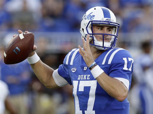 Duke quarterback Daniel Jones (17) is sacked by Georgia Tech