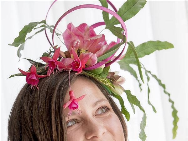 Black Pink Rose Floral Teardrop Fascinator Hat Headband Races Flower Large 6664 