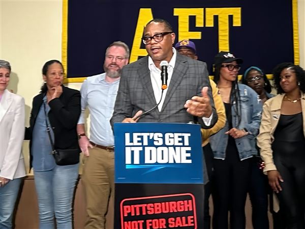 Mayor Ed Gainey took the stage to concede after the Pittsburgh Democratic Primary after losing to Alleghney County Controller Corey O’Connor at the Pittsburgh Federation of Teachers on the South Side, Tuesday, May 20, 2025.