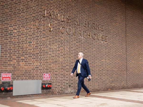 Keith Verrier, a plaintiff attorney with Levin Sedran & Berman, walks into the U.S. District Courthouse of Eastern Pennsylvania in Philadelphia on May 14 o attend a cross-cutting issues hearing concerning the condition gastroparesis in a multi-district litigation suit alleging harm from GLP-1 drugs. 