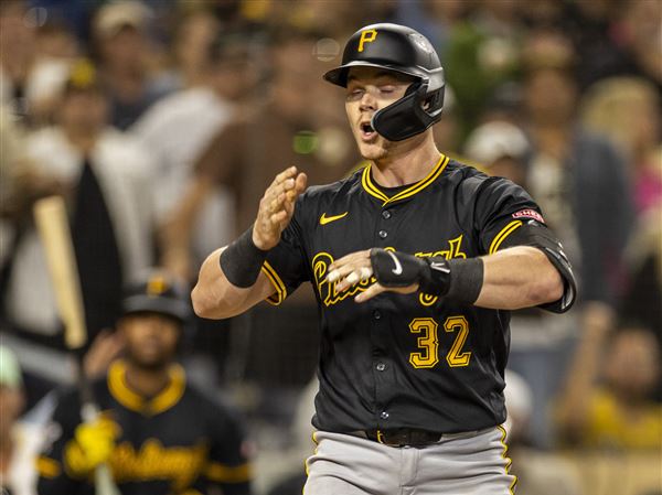 The Pirates' Henry Davis reacts to striking out in the eighth inning Friday against the Padres in San Diego.