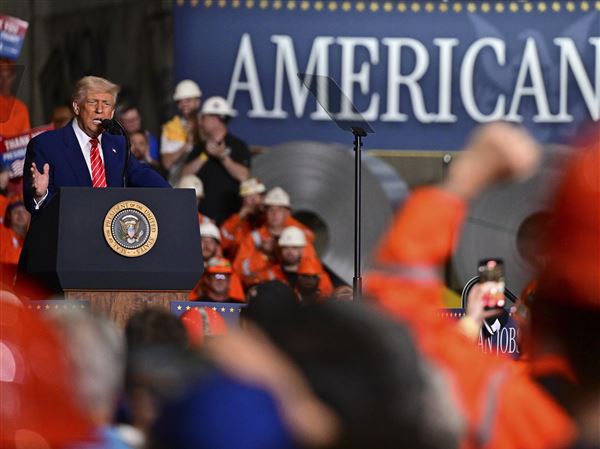 President Donald Trump speaks at the U.S. Steel Mon Valley Works-Irvin plant, Friday, May 30, 2025, in West Mifflin, Pa. (AP Photo/David Dermer)