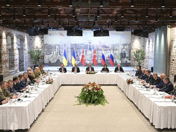 Russian and Ukrainian delegations attend talks in Istanbul, Turkey, Friday, May 16, 2025.