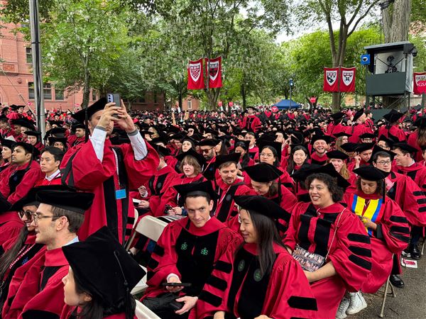 Graduates gather to attend the commencement ceremony at Harvard University on Thursday, May 29, 2025, in Cambridge, Mass.