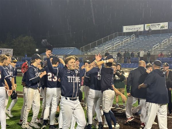 Shaler celebrates after winning the WPIAL Class 5A championship on May 27, 2025, at EQT Park in Washington. 
